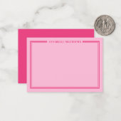 Pink Two Border Minimalist Name Monogram ノートカード (正面/裏面インサイチュ)