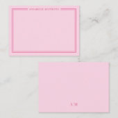 Pink Two Border Minimalist Name Monogram ノートカード (正面/裏面)