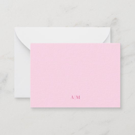 Pink Two Border Minimalist Name Monogram ノートカード (裏面)