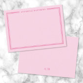 Pink Two Border Minimalist Name Monogram ノートカード