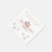 Pink Two Little Snowflakes Twin Baby Shower スタンダードカクテルナプキン (角)