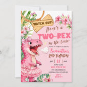 Pink Two Rex On The Loose Third Birthday 招待状 (正面)
