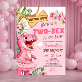 Pink Two Rex On The Loose Third Birthday 招待状