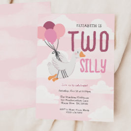 Pink Two Silly Goose 2nd Birthday 招待状