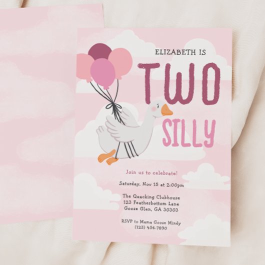 Pink Two Silly Goose 2nd Birthday 招待状