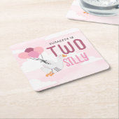 Pink Two Silly Goose 2nd Birthday Party スクエアペーパーコースター (アングル)