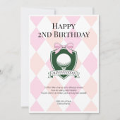  Pink Two Sweet Girls Golf Happy 2nd Birthday カード (正面)