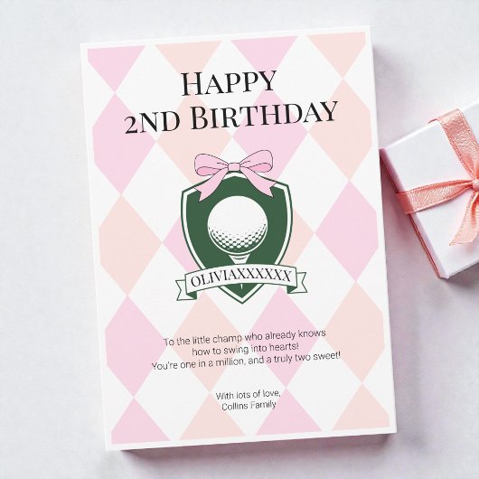  Pink Two Sweet Girls Golf Happy 2nd Birthday カード