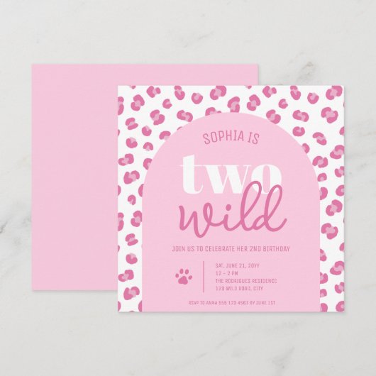 Pink Two Wild Girl Second Birthday Invitation 招待状 (正面/裏面)