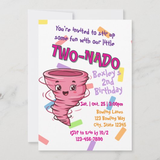 Pink TwoNado, 2nd birthday invitation 招待状 (正面)