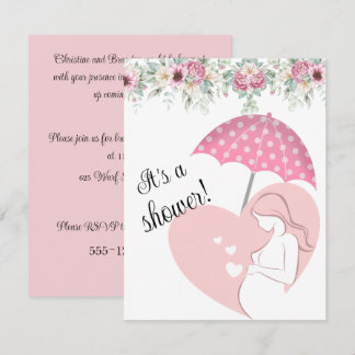 Pink Umbrella Baby Shower Digital Download Invite 招待状