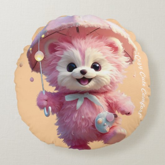 "Pink Umbrella Dreams" ラウンドクッション (正面)