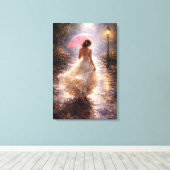 Pink Umbrella: Impasto Style キャンバスプリント (インサイチュ (ウッドフロア))