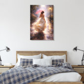 Pink Umbrella: Impasto Style キャンバスプリント (インサイチュ (寝室))