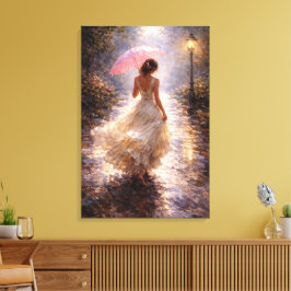 Pink Umbrella: Impasto Style キャンバスプリント