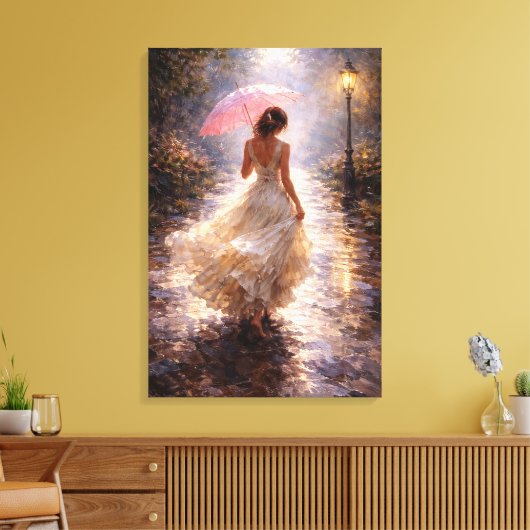 Pink Umbrella: Impasto Style キャンバスプリント (インサイチュ (リビング))