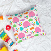 Pink Umbrellas with Clouds and Raindrops クッション