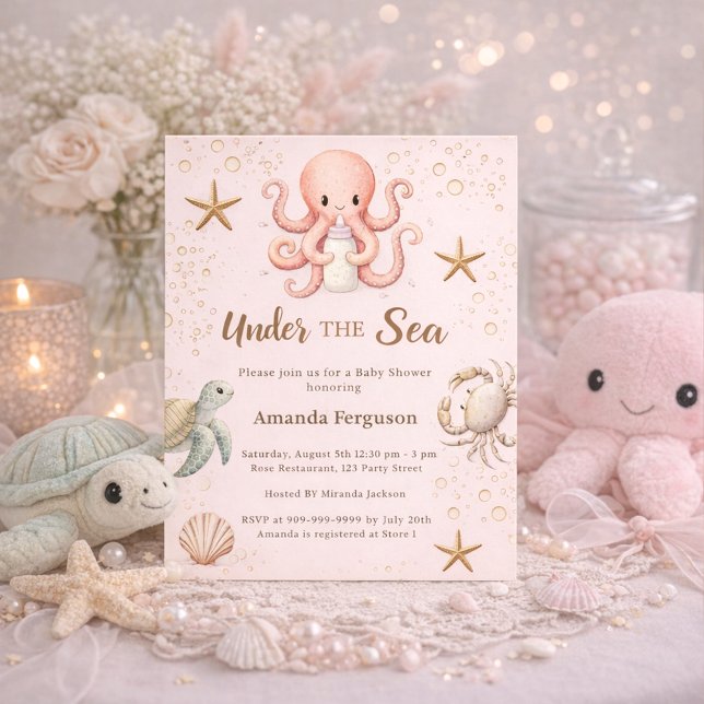Pink under the sea animals Baby Shower invitation (クリエイターアップロード済み)