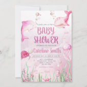Pink Under the Sea Baby Shower 招待状 (正面)