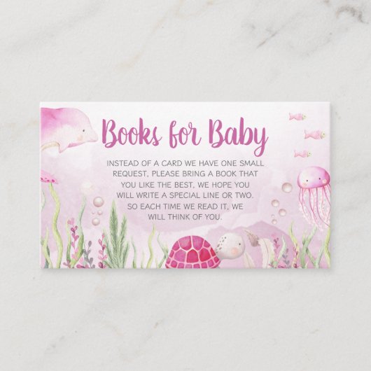 Pink Under the Sea Baby Shower Books for Baby エンクロージャーカード (正面)