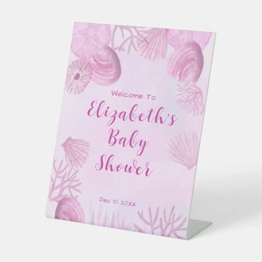 Pink Under The Sea Baby Shower Welcome 台座サイン (正面)