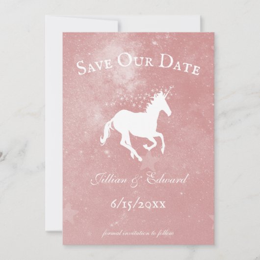 Pink Unicorn日付を保存 案内状 (正面)