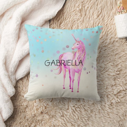 Pink Unicorn Confetti Personalized Name クッション (ブランケット)