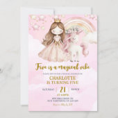 Pink Unicorn Five Is A Magical Vibe Birthday 招待状 (正面)