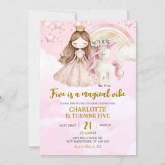 Pink Unicorn Five Is A Magical Vibe Birthday 招待状