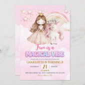 Pink Unicorn Five Is A Magical Vibe Birthday 招待状 (正面/裏面)