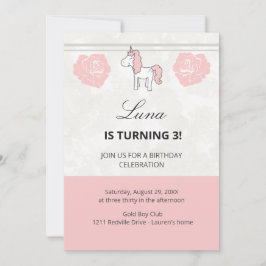 Pink Unicorn Floral Birthday Party Invitation 招待状