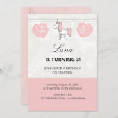 Pink Unicorn Floral Birthday Party Invitation 招待状 (正面/裏面)