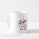 Pink Unicorn Floral Cupcake Birthday コーヒーマグカップ (正面左)