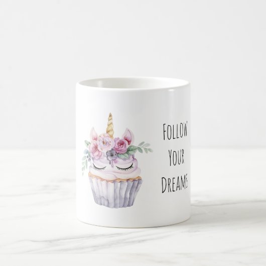Pink Unicorn Floral Cupcake Birthday コーヒーマグカップ (中央)