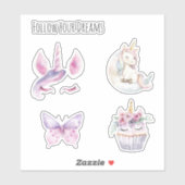 Pink Unicorn Floral Cupcake Dreams シール (シート)