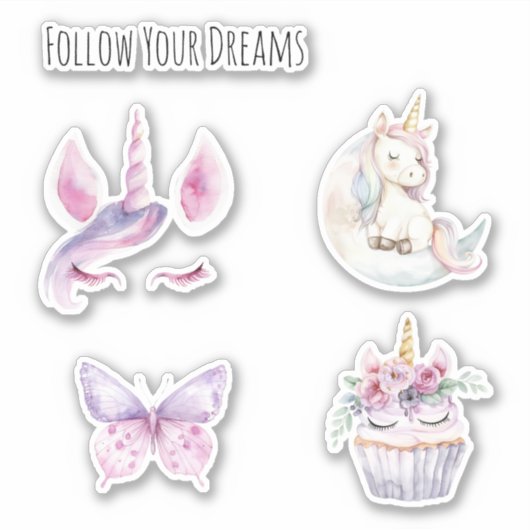 Pink Unicorn Floral Cupcake Dreams シール (正面)