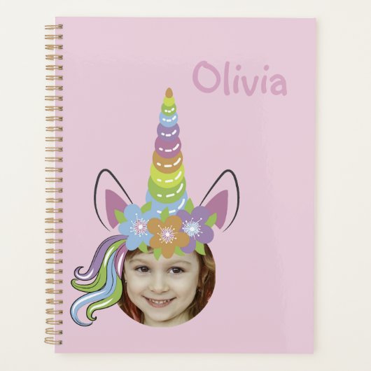 Pink Unicorn Hat Photo Named Back to School プランナー手帳 (正面)