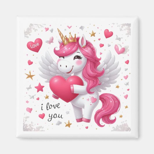Pink Unicorn I Love You マグネット (正面)