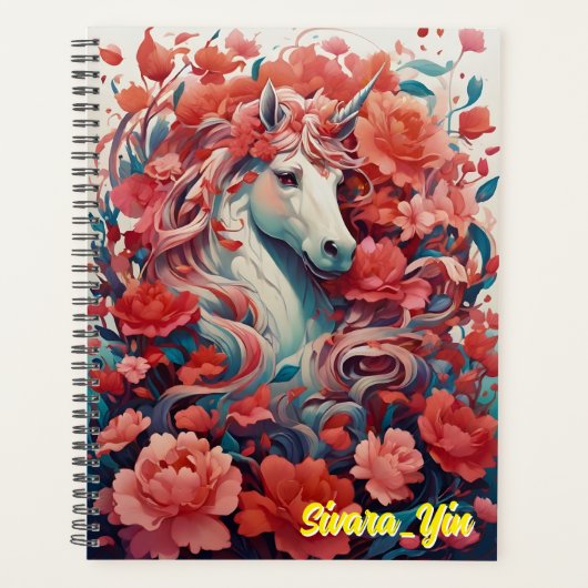 Pink Unicorn & Peony Dreamscape Fantasy プランナー手帳 (正面)