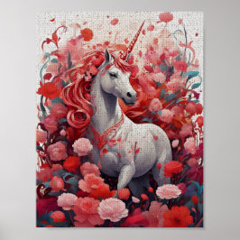 Pink Unicorn & Peony Dreamscape Fantasy ポスター