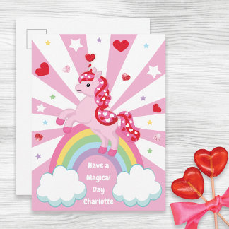 Pink Unicorn Valentine’s Day for Kids Classroom  シーズンポストカード