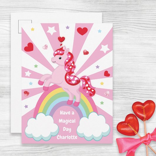 Pink Unicorn Valentine’s Day for Kids Classroom  シーズンポストカード