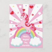 Pink Unicorn Valentine’s Day for Kids Classroom  シーズンポストカード (正面)