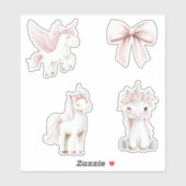Pink Unicorns Flowers Bow シール (シート)
