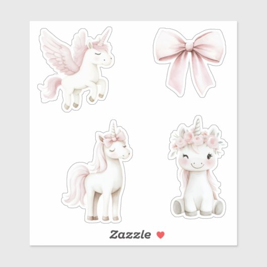 Pink Unicorns Flowers Bow シール (シート)