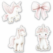 Pink Unicorns Flowers Bow シール (正面)