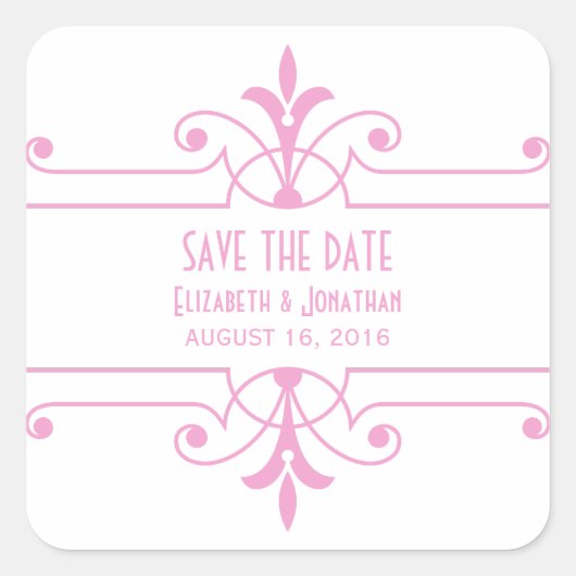 Pink v2 ファンシーDecaral Save the Dateスタンプ スクエアシール (正面)