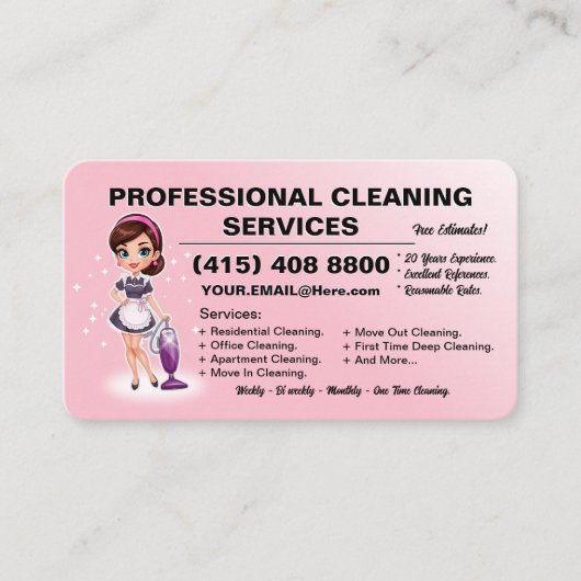 Pink Vacuum Cleaning Business Card House Cleaning  名刺 (正面)
