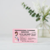 Pink Vacuum Cleaning Business Card House Cleaning  名刺 (スタンド正面)