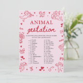 Pink Valentine Animal Gestation Baby Shower Game 招待状 (スタンド正面)
